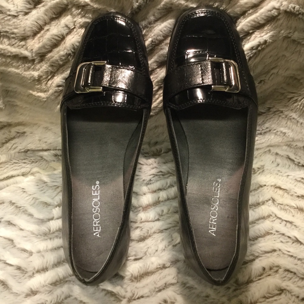 Aerosoles Black Faux Patent Croco, 7 M